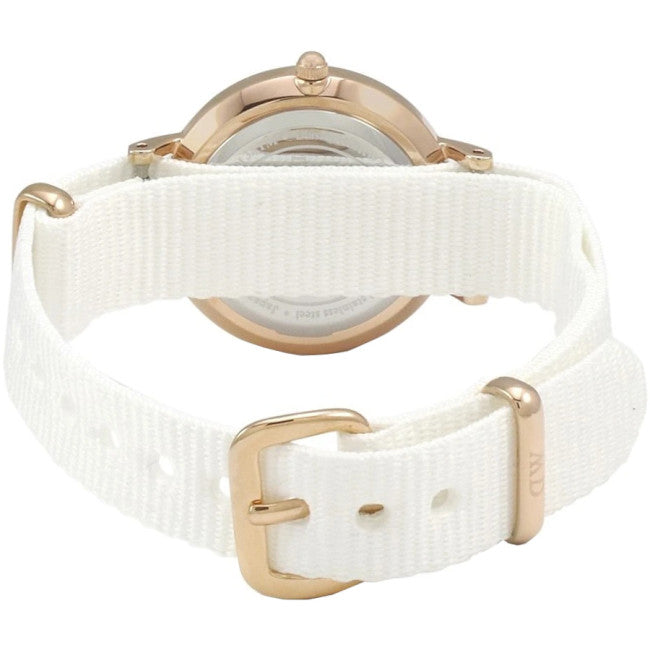 Daniel Wellington Classic Petite Dover Black Dial White NATO Strap Watch For Women - DW00100312