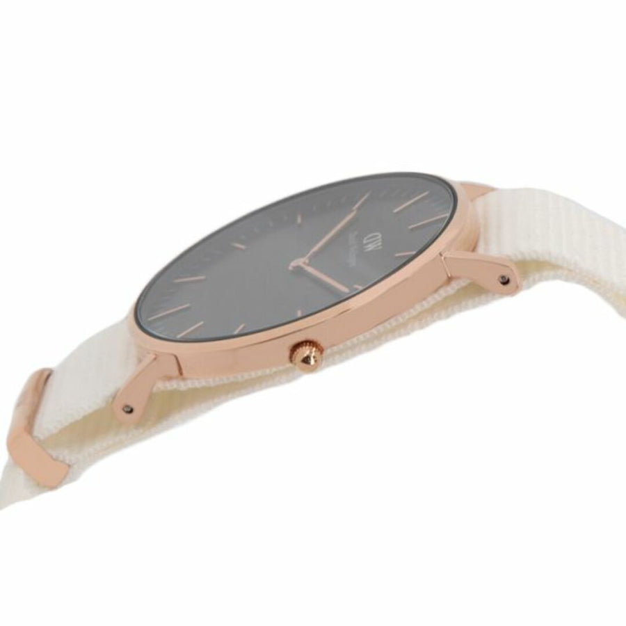 Daniel Wellington Classic Petite Dover Black Dial White NATO Strap Watch For Women - DW00100312