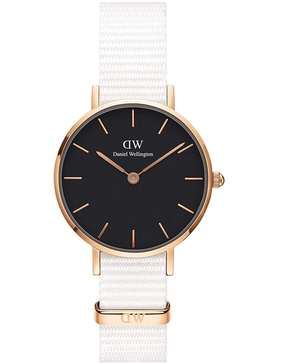 Daniel Wellington Classic Petite Dover Black Dial White NATO Strap Watch For Women - DW00100312