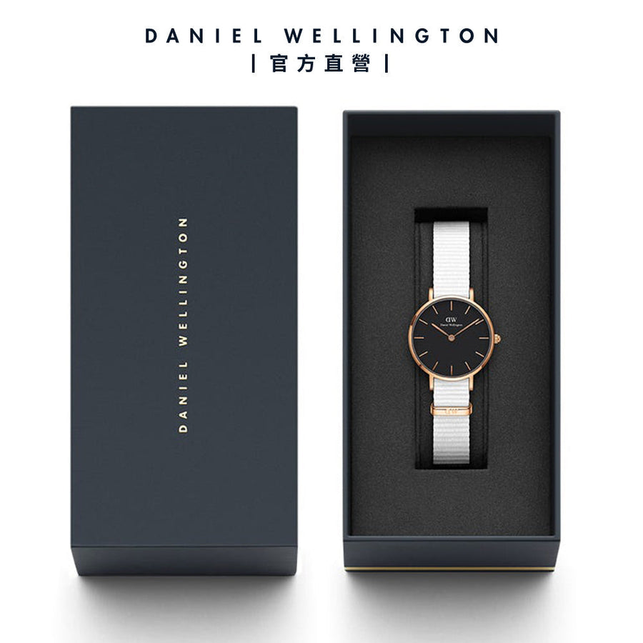 Daniel Wellington Classic Petite Dover Black Dial White NATO Strap Watch For Women - DW00100314