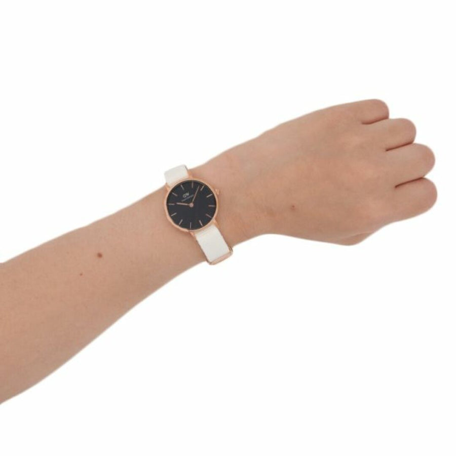 Daniel Wellington Classic Petite Dover Black Dial White NATO Strap Watch For Women - DW00100314
