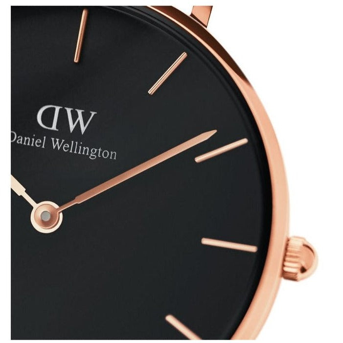 Daniel Wellington Classic Petite Dover Black Dial White NATO Strap Watch For Women - DW00100314