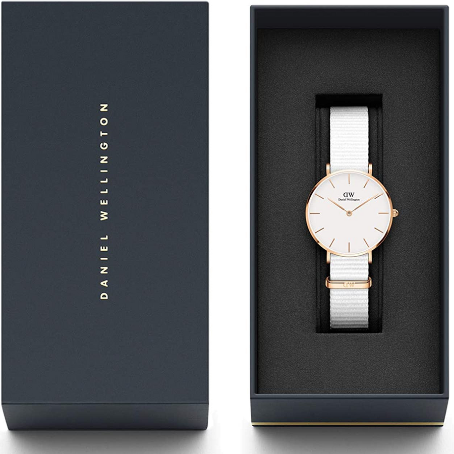 Daniel Wellington Classic Petite Dover White Dial White Nylon Strap Watch For Women - DW00100311