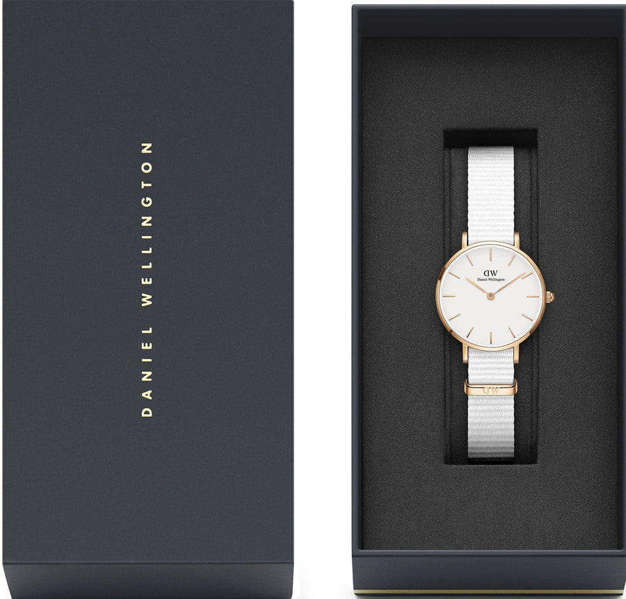 Daniel Wellington Classic Petite Dover White Dial White Nylon Strap Watch For Women - DW00100313