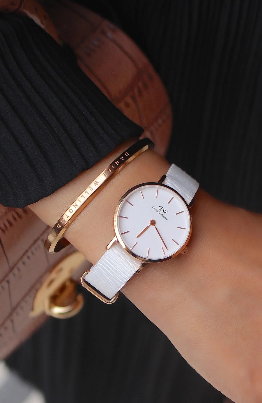 Daniel Wellington Classic Petite Dover White Dial White Nylon Strap Watch For Women - DW00100313