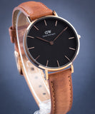 Daniel Wellington Classic Petite Durham Black Dial Brown Leather Strap Watch For Women - DW00100166