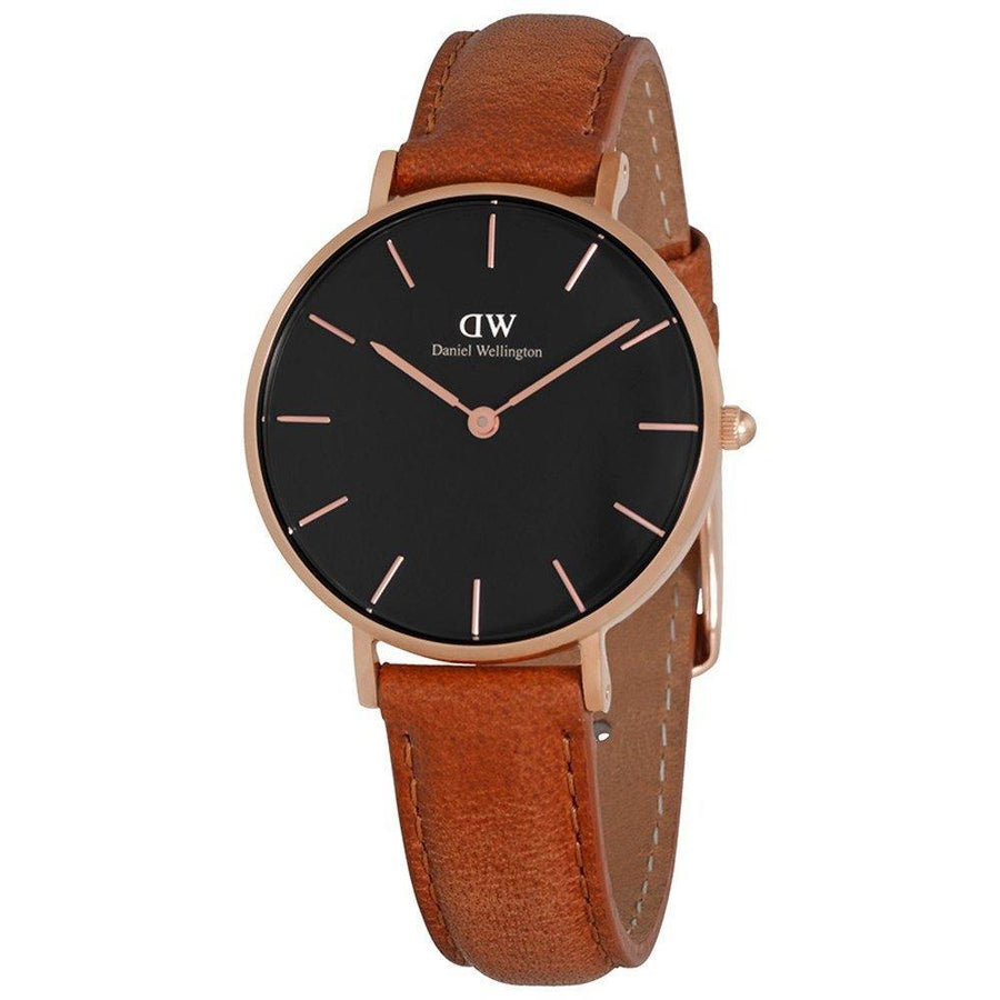 Daniel Wellington Classic Petite Durham Black Dial Brown Leather Strap Watch For Women - DW00100166
