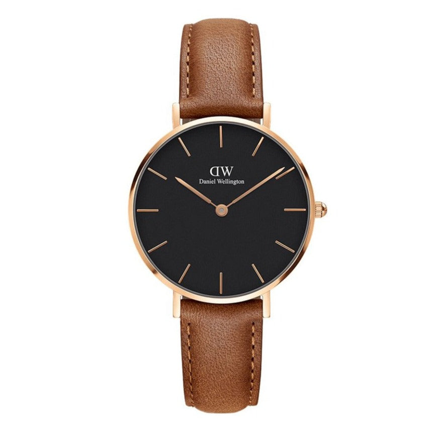 Daniel Wellington Classic Petite Durham Black Dial Brown Leather Strap Watch For Women - DW00100166