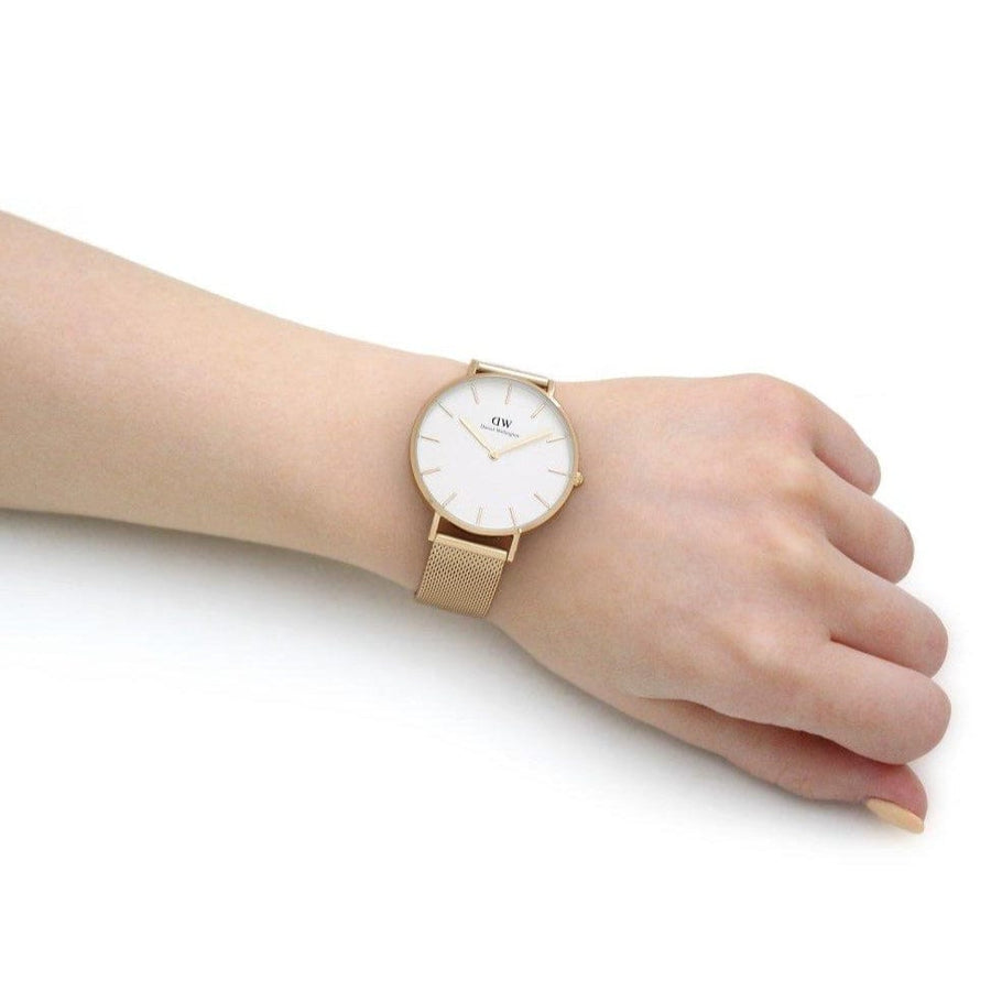 Daniel Wellington Classic Petite Evergold White Dial Gold Mesh Bracelet Watch For Women - DW00100346
