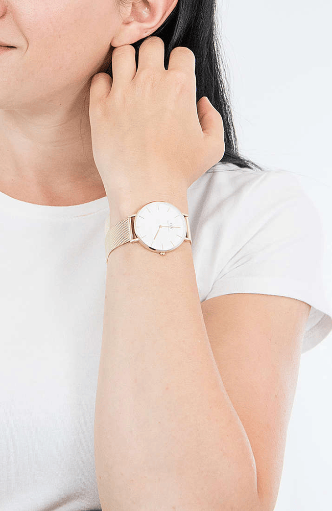Daniel Wellington Classic Petite Evergold White Dial Gold Mesh Bracelet Watch For Women - DW00100346