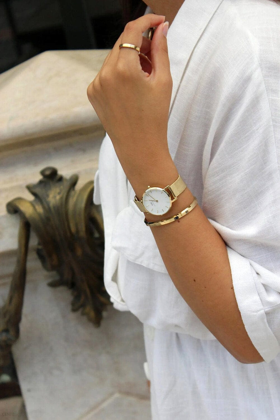 Daniel Wellington Classic Petite Evergold White Dial Gold Mesh Bracelet Watch For Women - DW00100350
