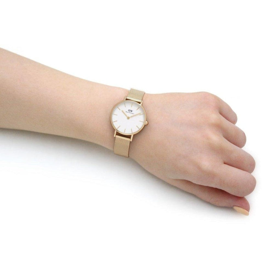 Daniel Wellington Classic Petite Evergold White Dial Gold Mesh Bracelet Watch For Women - DW00100350