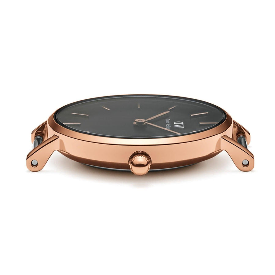 Daniel Wellington Classic Petite Melrose Black Dial Rose Gold Mesh Bracelet Watch For Women - DW00100217