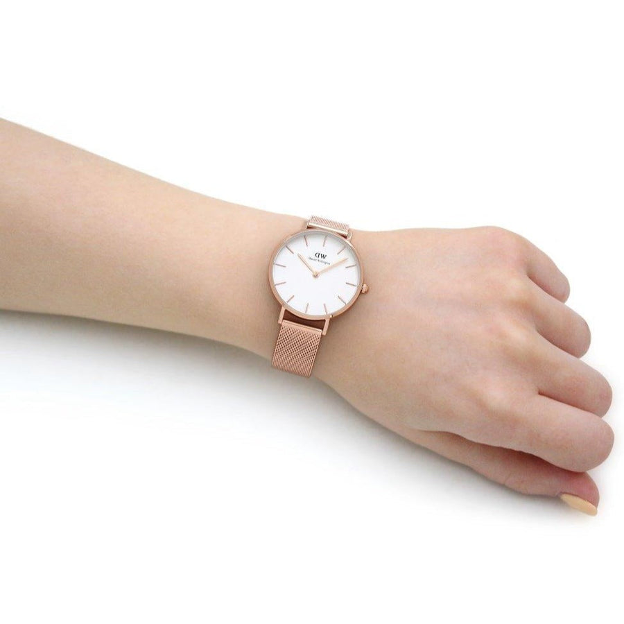 Daniel Wellington Classic Petite Melrose White Dial Rose Gold Mesh Bracelet Watch For Women - DW00100163