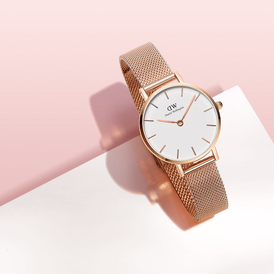 Daniel Wellington Classic Petite Melrose White Dial Rose Gold Mesh Bracelet Watch For Women - DW00100163