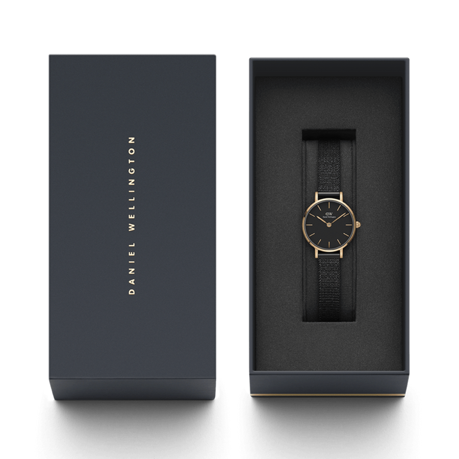 Daniel Wellington Classic Petite Pressed Ashfield Black Dial Black Mesh Bracelet Watch For Women - DW00100441