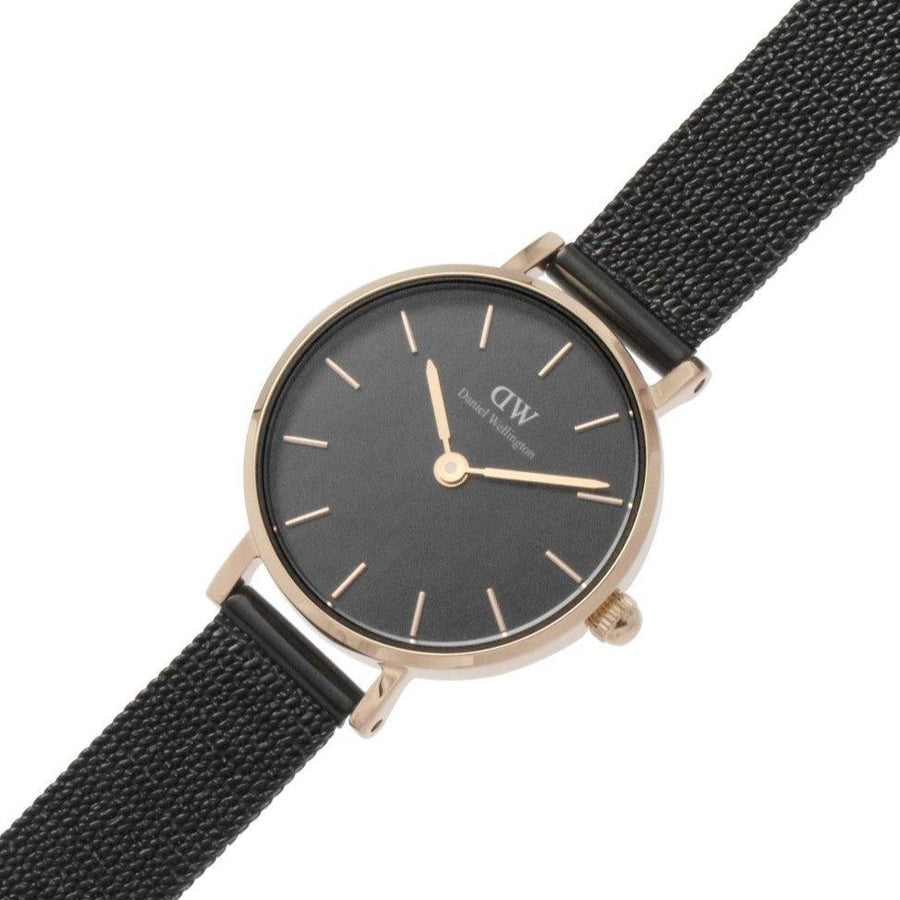Daniel Wellington Classic Petite Pressed Ashfield Black Dial Black Mesh Bracelet Watch For Women - DW00100441