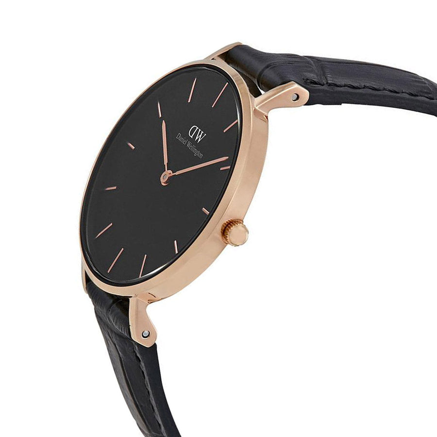 Daniel Wellington Classic Petite Reading Black Dial Black Leather Strap Watch For Women - DW00100167