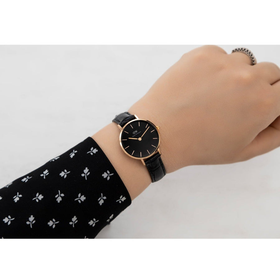 Daniel Wellington Classic Petite Reading Black Dial Black Leather Strap Watch For Women - DW00100223