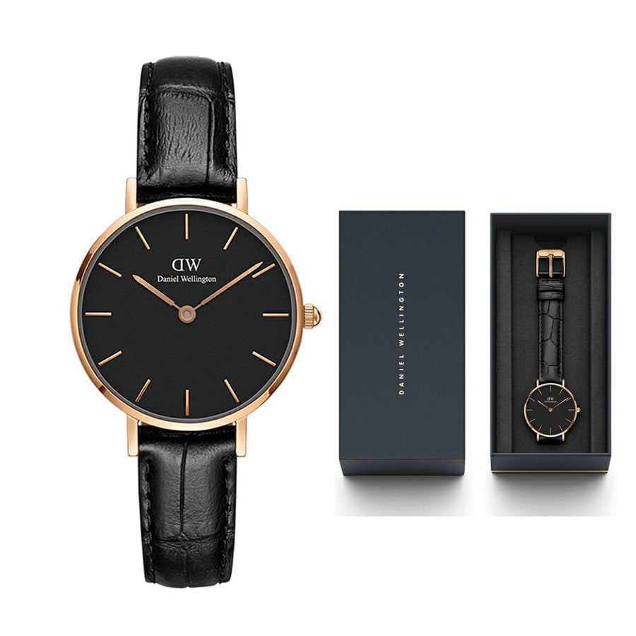 Daniel Wellington Classic Petite Reading Black Dial Black Leather Strap Watch For Women - DW00100223
