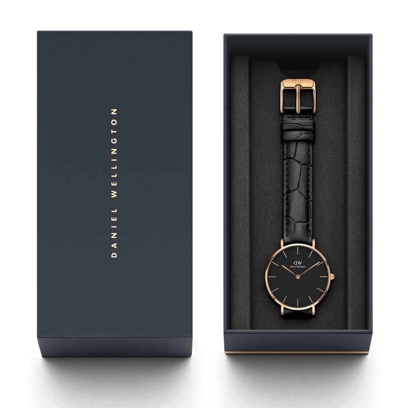 Daniel Wellington Classic Petite Reading Black Dial Black Leather Strap Watch For Women - DW00100223