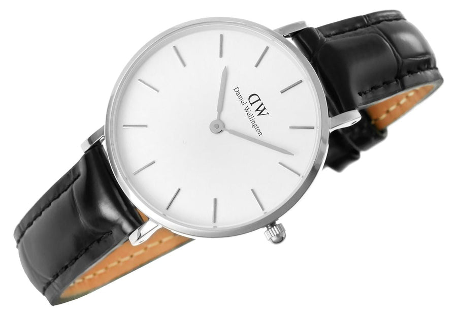 Daniel Wellington Classic Petite Reading White Dial Black Leather Strap Watch For Women - DW00100185