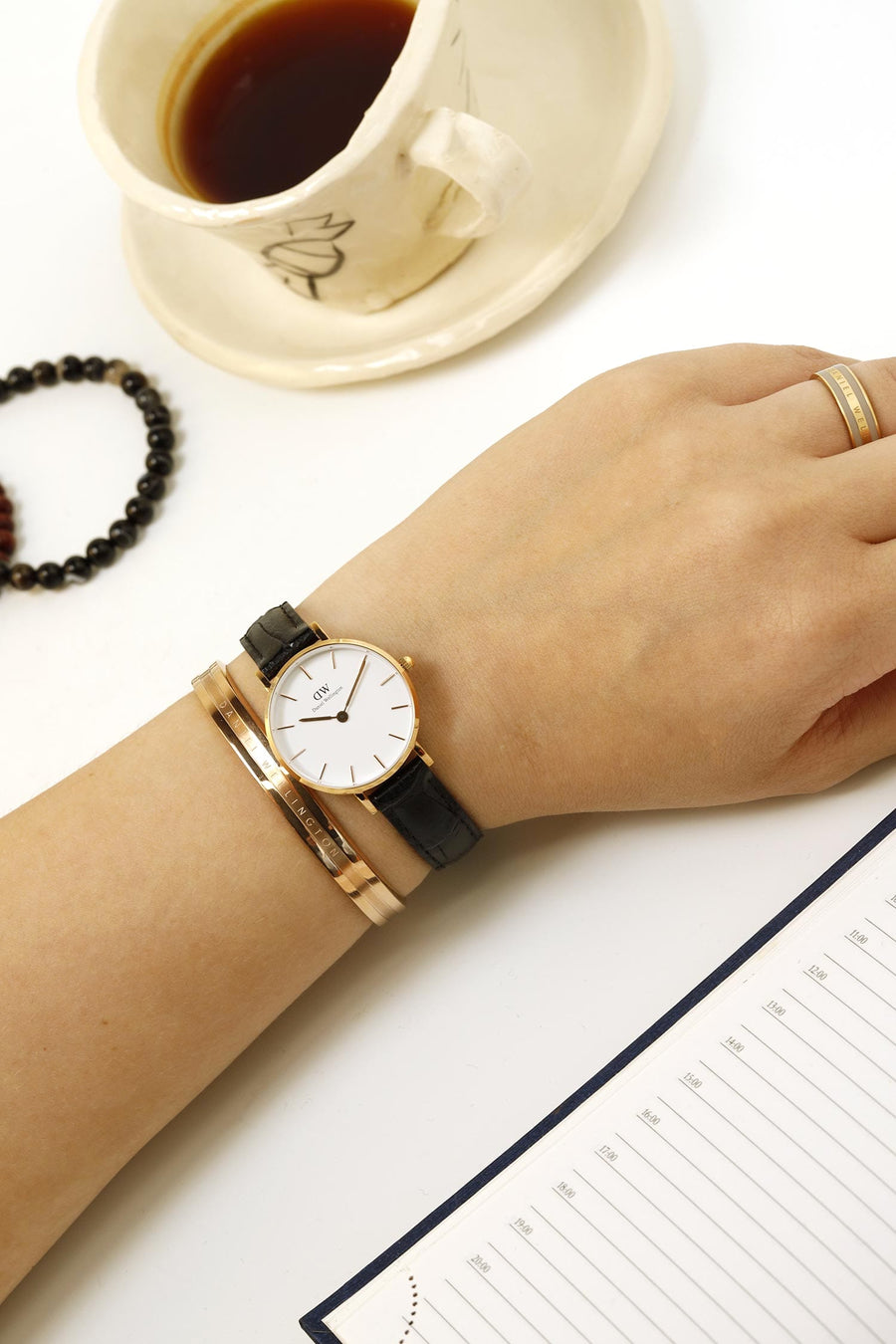 Daniel Wellington Classic Petite Reading White Dial Black Leather Strap Watch For Women - DW00100229
