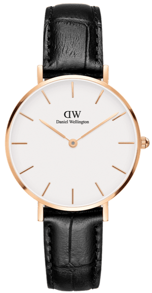 Daniel Wellington Classic Petite Reading White Dial Black Leather Strap Watch For Women - DW00100229