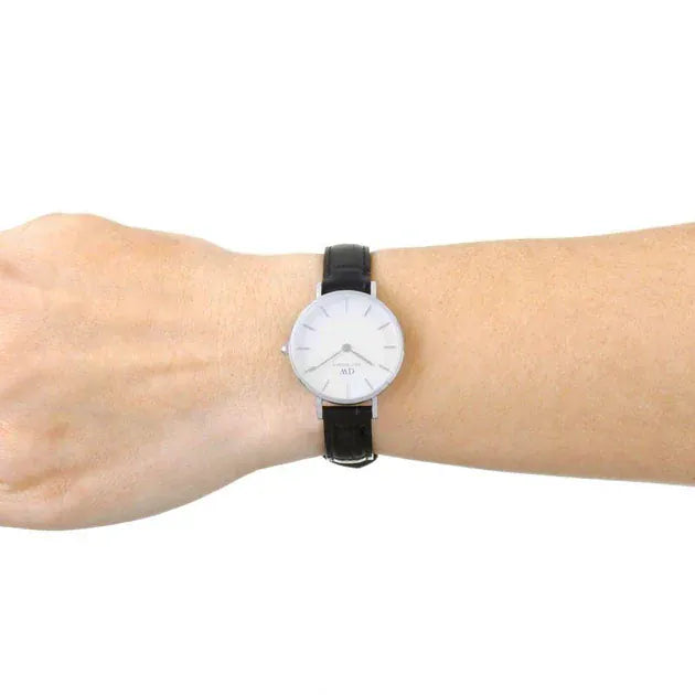 Daniel Wellington Classic Petite Reading White Dial Black Leather Strap Watch For Women - DW00100241