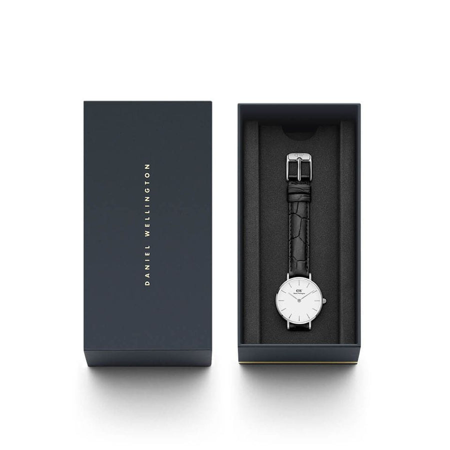 Daniel Wellington Classic Petite Reading White Dial Black Leather Strap Watch For Women - DW00100241