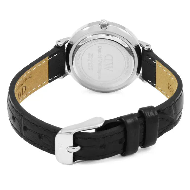 Daniel Wellington Classic Petite Reading White Dial Black Leather Strap Watch For Women - DW00100241