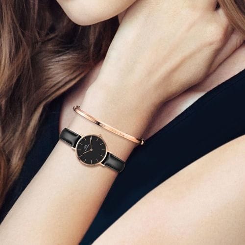 Daniel Wellington Classic Petite Sheffield Black Dial Black Leather Strap Watch For Women - DW00100224