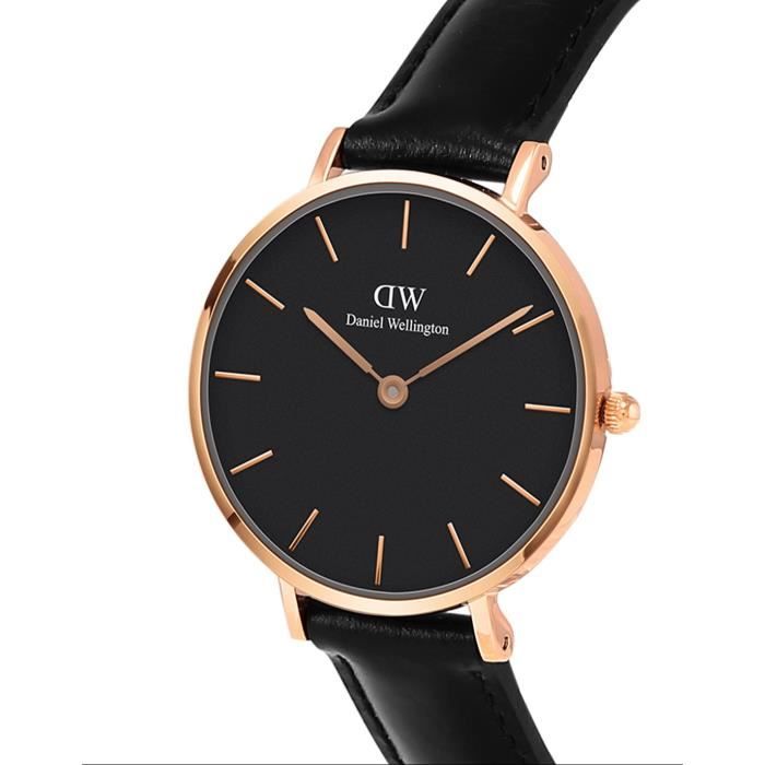 Daniel Wellington Classic Petite Sheffield Black Dial Black Leather Strap Watch For Women - DW00100224