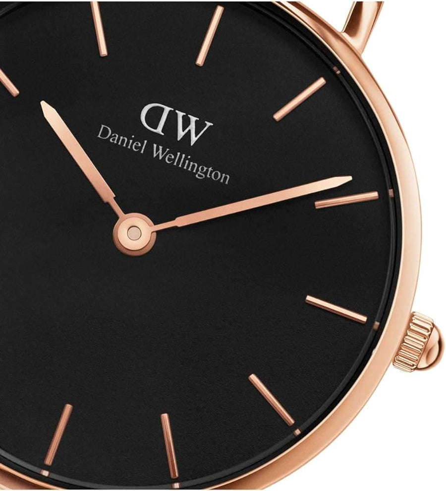 Daniel Wellington Classic Petite Sheffield Black Dial Black Leather Strap Watch For Women - DW00100224