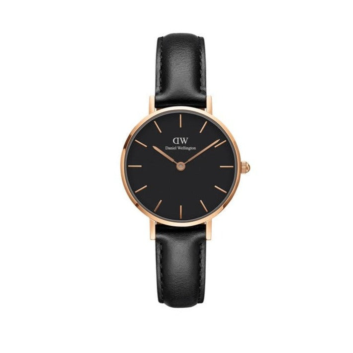 Daniel Wellington Classic Petite Sheffield Black Dial Black Leather Strap Watch For Women - DW00100224