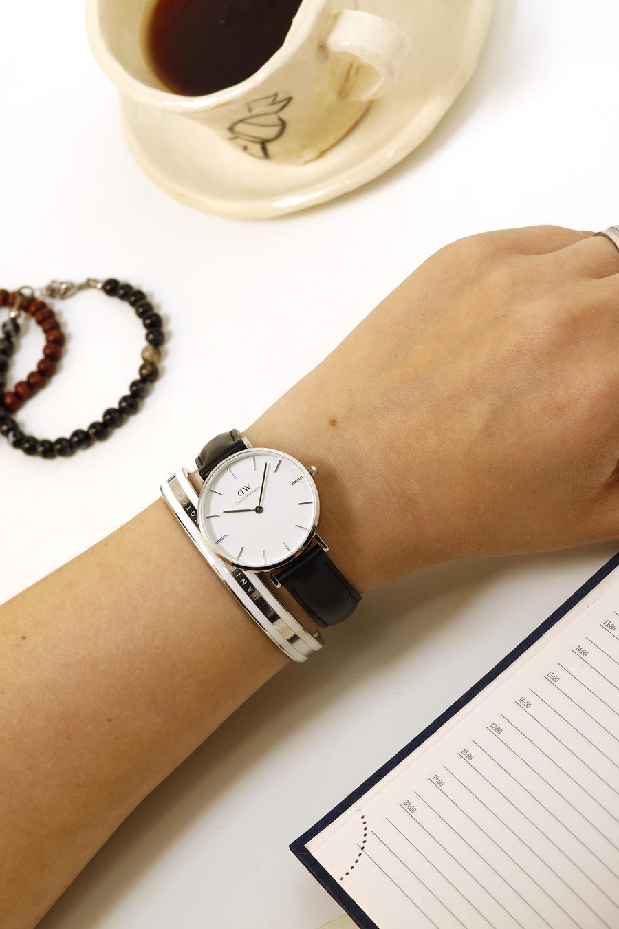 Daniel Wellington Classic Petite Sheffield White Dial Black Leather Strap Watch For Women - DW00100186