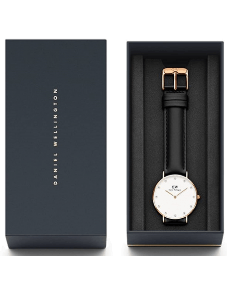 Daniel Wellington Classic Petite Sheffield White Dial Black Leather Strap Watch For Women - DW00100230