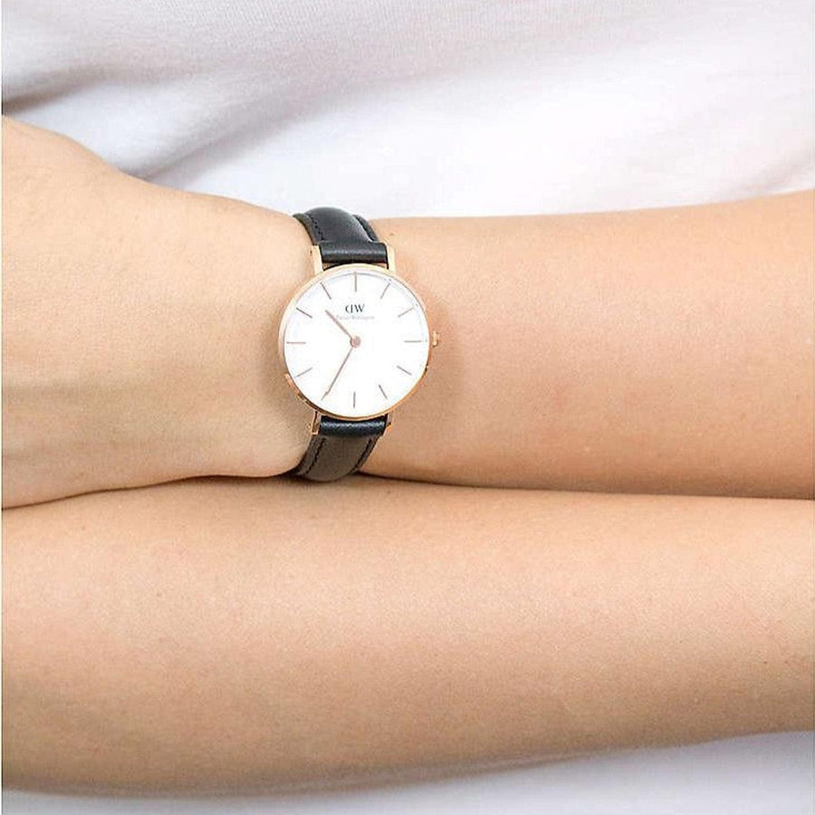 Daniel Wellington Classic Petite Sheffield White Dial Black Leather Strap Watch For Women - DW00100230