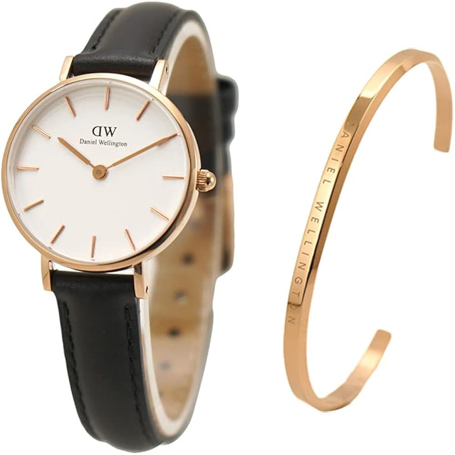 Daniel Wellington Classic Petite Sheffield White Dial Black Leather Strap Watch For Women - DW00100230