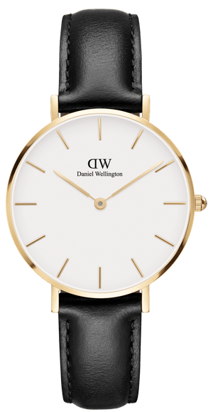 Daniel Wellington Classic Petite Sheffield White Dial Black Leather Strap Watch For Women - DW00100230
