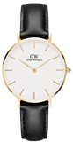 Daniel Wellington Classic Petite Sheffield White Dial Black Leather Strap Watch For Women - DW00100230