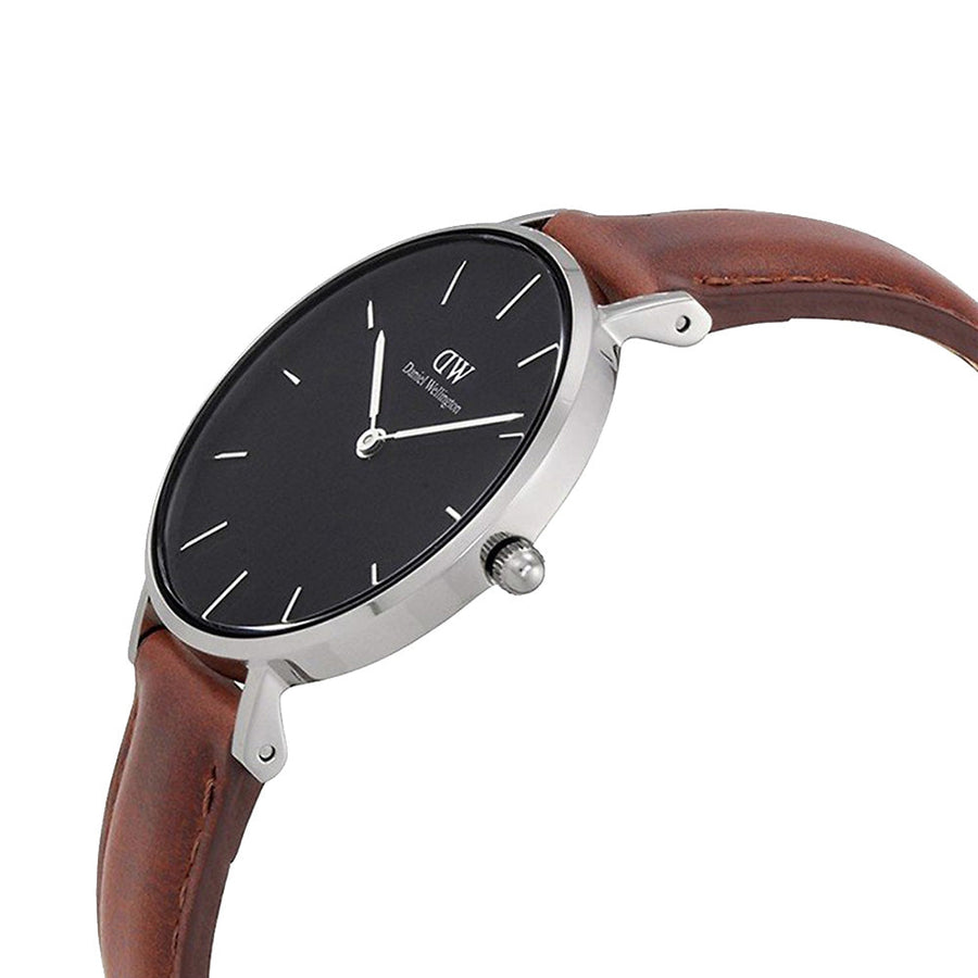 Daniel Wellington Classic Petite St Mawes Black Dial Brown Leather Strap Watch For Women - DW00100181