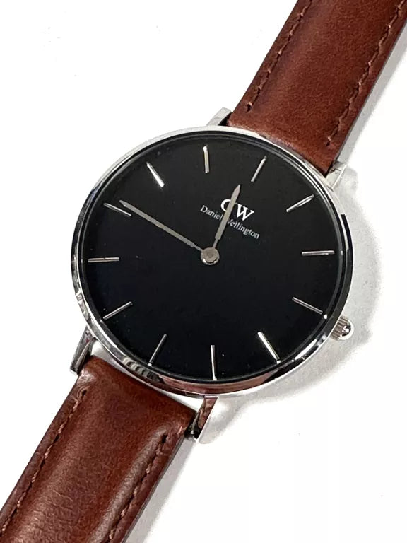 Daniel Wellington Classic Petite St Mawes Black Dial Brown Leather Strap Watch For Women - DW00100181