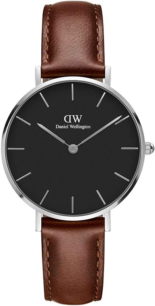 Daniel Wellington Classic Petite St Mawes Black Dial Brown Leather Strap Watch For Women - DW00100181