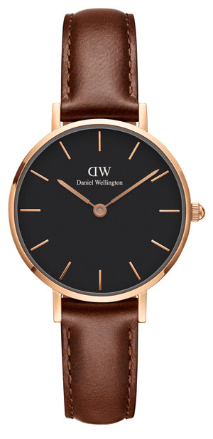 Daniel Wellington Classic Petite St Mawes Black Dial Brown Leather Strap Watch For Women - DW00100225