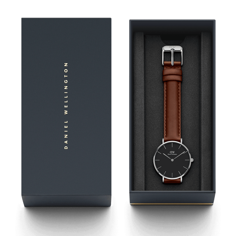 Daniel Wellington Classic Petite St Mawes Black Dial Brown Leather Strap Watch For Women - DW00100237