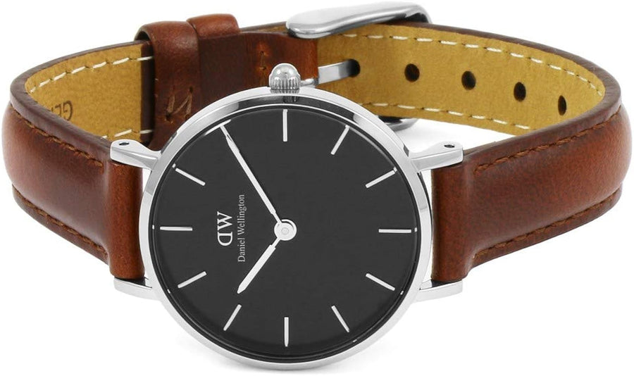 Daniel Wellington Classic Petite St Mawes Black Dial Brown Leather Strap Watch For Women - DW00100237