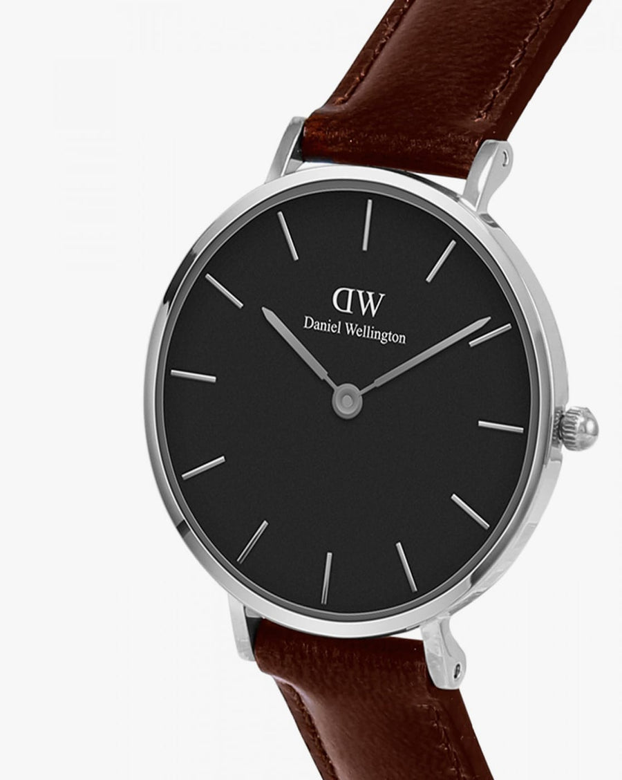 Daniel Wellington Classic Petite St Mawes Black Dial Brown Leather Strap Watch For Women - DW00100237