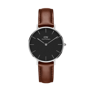 Daniel Wellington Classic Petite St Mawes Black Dial Brown Leather Strap Watch For Women - DW00100237