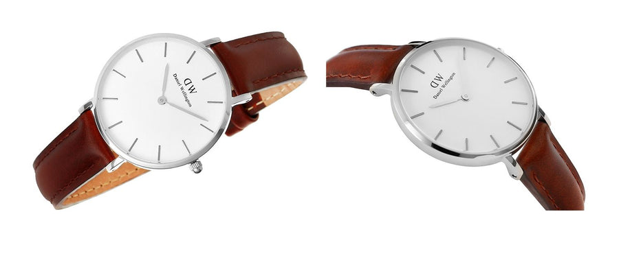 Daniel Wellington Classic Petite St Mawes White Dial Brown Leather Strap Watch For Women - DW00100187